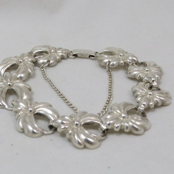 Sterling Silver "Lang" Flower Link Bracelet 7 Inches - Picture 2 of 7